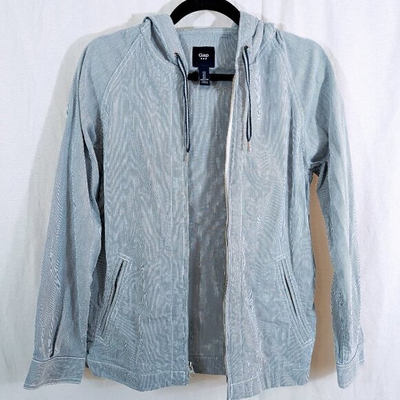 Gap Blue and White Striped Zip Up Hooded Size S - Picture 1 of 5